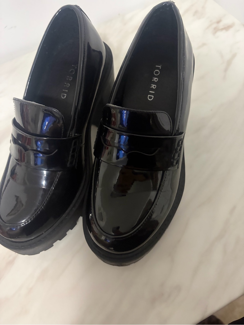 Torrid Black Patent Chunky Slip-On Loafers double wide size 7